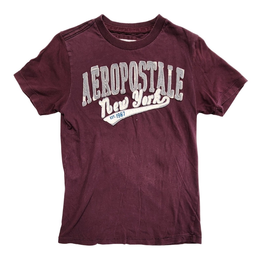 Aeropostale Graphic Tee Applique Logo Burgundy Y2K Streetwear Shirt Womens XS